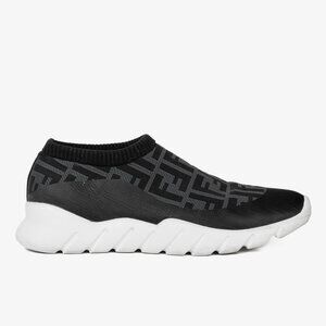 Fendi Grey & Black Forever Fendi FF Motif Slip-On Sneakers, Size 9